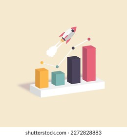 3D Gráfico de operaciones bursátiles. Creciente plan estratégico. Diseño de concepto de negocio con Rocket. Ilustración del vector