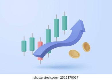 Gráfico de operaciones bursátiles 3D en el mercado en segundo plano. Venda y compre dinero en efectivo e intercambie con el concepto de negocio financiero, ganando inversión. Icono de Vector comercial bancario 3D para ilustración de renderizado de inversión