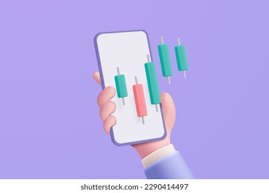 Gráfico de intercambio de acciones 3D con teléfono móvil. Vender y comprar dinero en efectivo y cambiar con el concepto de negocios de finanzas, ganando inversión. 3.d icono del vector del comercio bancario para la ilustración de la inversión