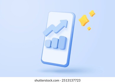 Gráfico comercial de acciones 3D con teléfono móvil. Venda y compre dinero en efectivo e intercambie con el concepto de negocio financiero, ganando inversión. Icono de Vector comercial bancario 3D para ilustración de renderizado de inversión