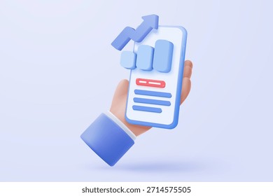 Gráfico comercial de acciones 3D con teléfono móvil. Venda y compre dinero en efectivo e intercambie con el concepto de negocio financiero, ganando inversión. Icono de Vector comercial bancario 3D para ilustración de renderizado de inversión