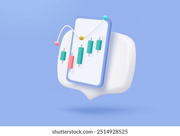 3D stock trading graph report for statistic market in bubble icon. Sell and buy money cash and exchange with finance business, analyzing investment. 3d bank trading icon vector render illustration