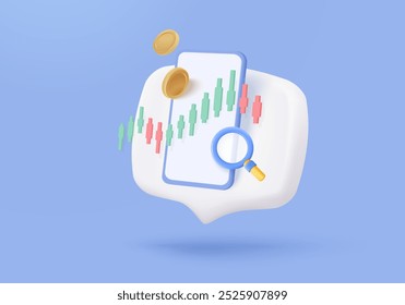 3D-Aktienhandel Diagramm Bericht für den statistischen Markt in Blase Symbol. Verkaufen und kaufen Sie Geld bar und tauschen Sie mit dem Finanzgeschäft, Analyse der Investitionen. 3D-Bank-Handel Symbol, Vektorgrafik