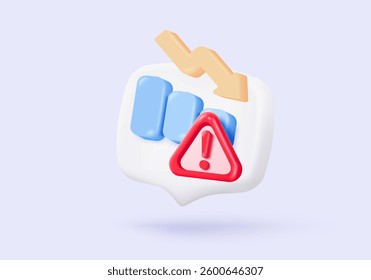3D stock trading graph report for statistic in bubble icon. Sell and buy money cash and exchange with finance business failure, analyzing investment. 3d bank trading icon vector render illustration