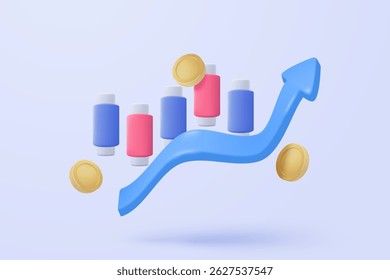 relatório gráfico de negociação de ações 3D para mercado estatístico em ícone de bolha. Vender e comprar dinheiro em dinheiro e troca com o negócio financeiro, analisando o investimento. Ilustração de renderização de vetor de ícone de negociação de banco 3d