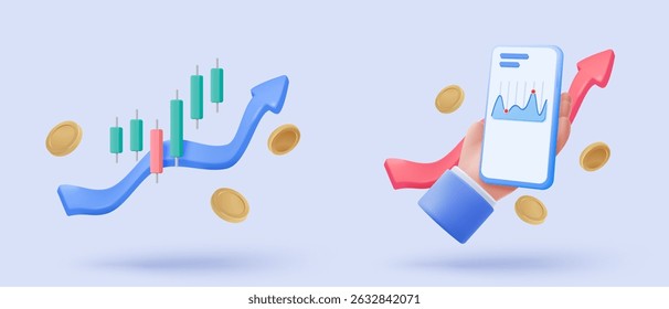 relatório gráfico de negociação de ações 3D para mercado estatístico em ícone de bolha. Vender e comprar dinheiro em dinheiro e troca com o negócio financeiro, analisando o investimento. Ilustração de renderização de vetor de ícone de negociação de banco 3d