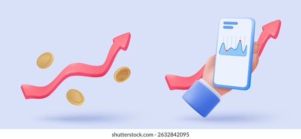 Informe gráfico de operaciones bursátiles 3D para el mercado estadístico en el icono de burbuja. Vender y comprar dinero en efectivo e intercambiar con el negocio financiero, analizando la inversión. Ilustración de renderizado de Vector de icono de comercio bancario 3D