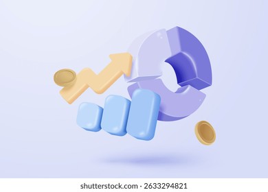 3D-Aktienhandel Diagramm Bericht für den statistischen Markt in Blase Symbol. Verkaufen und kaufen Sie Geld bar und tauschen Sie mit dem Finanzgeschäft, Analyse der Investitionen. 3D-Bank-Handel Symbol, Vektorgrafik