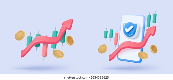 Informe gráfico de operaciones bursátiles 3D para el mercado estadístico en el icono de burbuja. Vender y comprar dinero en efectivo e intercambiar con el negocio financiero, analizando la inversión. Ilustración de renderizado de Vector de icono de comercio bancario 3D