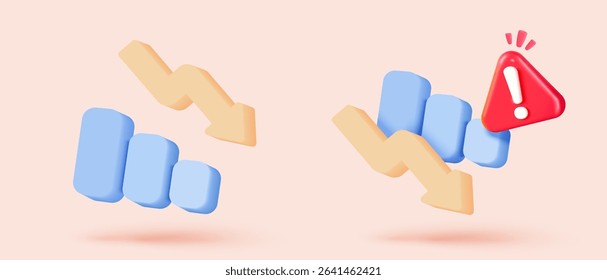 3D stock trading graph report for statistic in bubble icon. Sell and buy money cash and exchange with finance business failure, analyzing investment. 3d bank trading icon vector render illustration