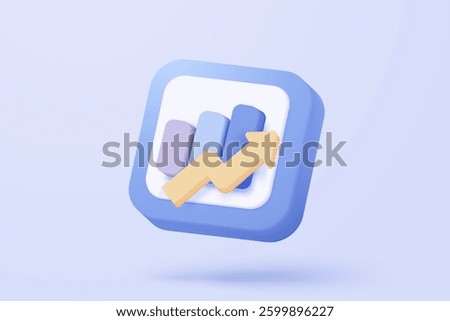 3D stock trading graph report for statistic market in bubble icon. Sell and buy money cash and exchange with finance business, analyzing investment. 3d bank trading icon vector render illustration