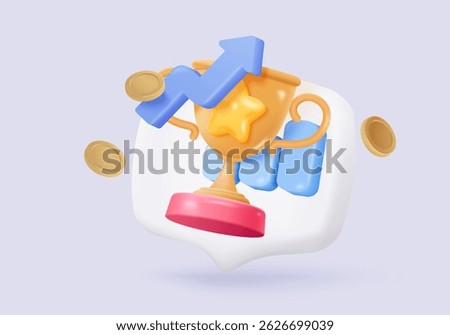3D stock trading graph report for statistic market in bubble icon. Sell and buy money cash and exchange with finance business, analyzing investment. 3d bank trading icon vector render illustration