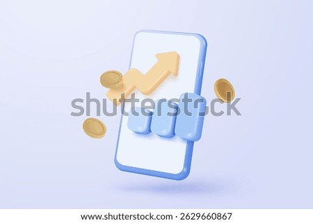 3D stock trading graph report for statistic market in bubble icon. Sell and buy money cash and exchange with finance business, analyzing investment. 3d bank trading icon vector render illustration