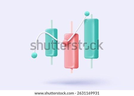3D stock trading graph report for statistic market in bubble icon. Sell and buy money cash and exchange with finance business, analyzing investment. 3d bank trading icon vector render illustration