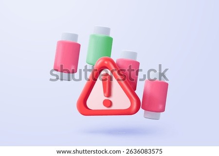 3D stock trading graph report for statistic in bubble icon. Sell and buy money cash and exchange with finance business failure, analyzing investment. 3d bank trading icon vector render illustration