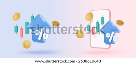 3D stock trading graph report for statistic market in bubble icon. Sell and buy money cash and exchange with finance business, analyzing investment. 3d bank trading icon vector render illustration