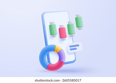 3D stock trading graph statistic report with speaker icon or loudspeaker for announce. megaphone loud shouting with finance business, analyzing investment. 3d trading icon vector render illustration