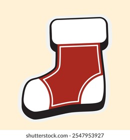 3D Stocking Christmas Box Shape. Ninth Style Label Icon. High Quality Vector Icon. Editable Vector