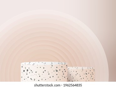 Los productos de fondo de piedra 3d muestran la escena del podio con plataforma geométrica. representación 3d del vector de fondo con podio. piedra para mostrar productos cosméticos. Muestra de escena en el color beige de la pantalla peatonal