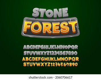 3d stone forest with stone frame game logo title text effect