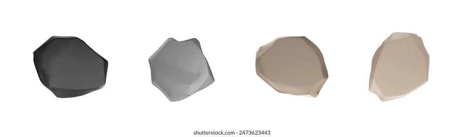 3D stone podium, grey and brown rock stand for product presentation. Realistic showcase pedestal vector set. Natural platform geology marble or granite scene, glossy surface boulder slab top view