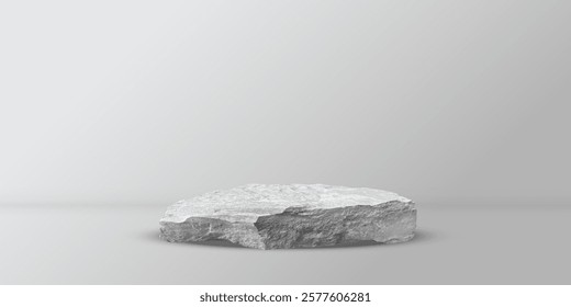 3d stone podium vector illustration. Realistic stand pedestal of round geometric shape, stage platform for luxury product presentation background.