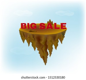3d stone word BIG SALE  on the floating land in the air, vector illustration.