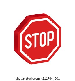 3d stop road sign. Vector clipart isolated on white background.