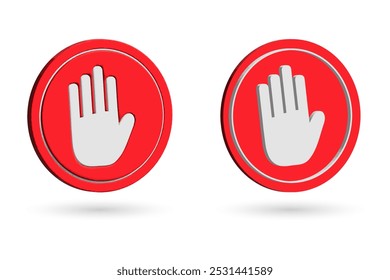 3D stop sign with hand icon. 3D no entry stop hand symbol for prohibited activities.