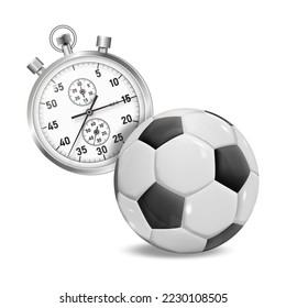 3D stopwatch and beautiful soccer ball with shadow.