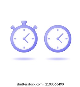 3d stopwatch and clock icon. Volumetric vector illustration isolated on a white background. 