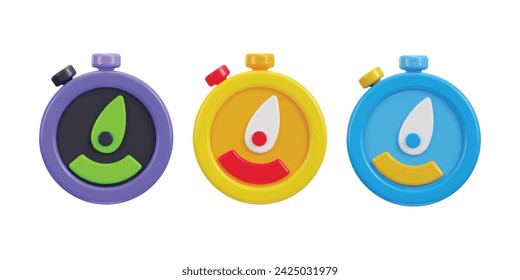 Conjunto de ilustración vectorial de icono de cronómetro 3d
