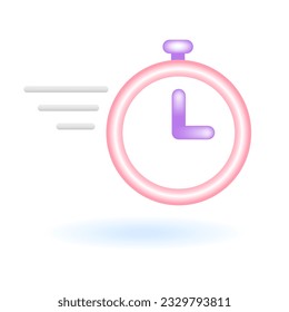 3D Stopwatch Timer Clock Flash Sale Icon. Online Shopping Promotion Concept. Glossy Glass Plastic Pastel Color. Cute Realistic Cartoon Minimal Style. 3D Render Vector Icon UX UI Isolated Illustration.