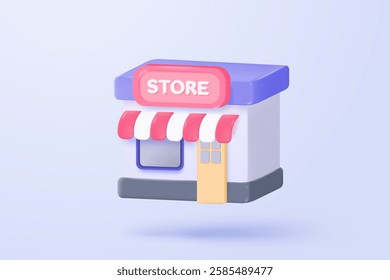 3d store icon signs for online shopping and digital marketing concepts. merchandise product with coupon promotion for offer customer, discount shopping. 3d selling visual vector icon illustration