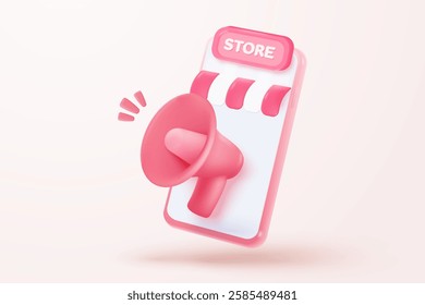 3d store icon signs for online shopping and digital marketing concepts. merchandise product with coupon promotion for offer customer, discount shopping. 3d selling visual vector icon illustration