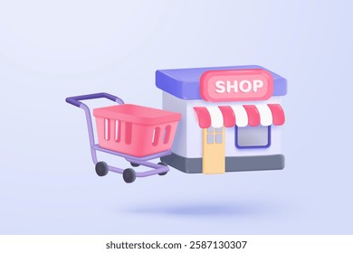 3d store icon signs for online shopping and digital marketing concepts. merchandise product with coupon promotion for offer customer, discount shopping. 3d selling visual vector icon illustration