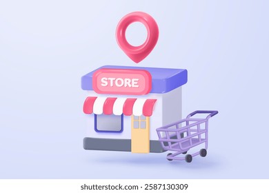 3d store icon signs for online shopping and digital marketing concepts. merchandise product with coupon promotion for offer customer, discount shopping. 3d selling visual vector icon illustration