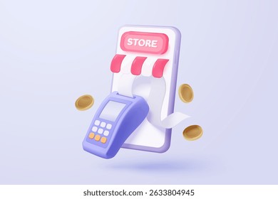 ícone de loja 3d sinais para compras on-line e conceitos de marketing digital. produto de mercadoria com promoção de cupom para oferecer cliente, desconto de compra. ilustração de ícone de vetor visual de venda 3d