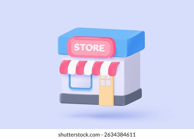 ícone de loja 3d sinais para compras on-line e conceitos de marketing digital. produto de mercadoria com promoção de cupom para oferecer cliente, desconto de compra. ilustração de ícone de vetor visual de venda 3d