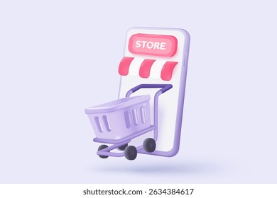 ícone de loja 3d sinais para compras on-line e conceitos de marketing digital. produto de mercadoria com promoção de cupom para oferecer cliente, desconto de compra. ilustração de ícone de vetor visual de venda 3d