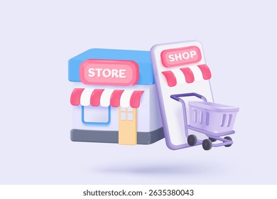 ícone de loja 3d sinais para compras on-line e conceitos de marketing digital. produto de mercadoria com promoção de cupom para oferecer cliente, desconto de compra. ilustração de ícone de vetor visual de venda 3d