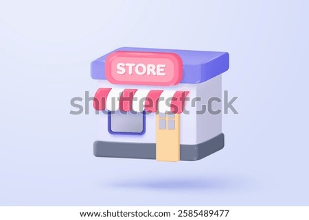 3d store icon signs for online shopping and digital marketing concepts. merchandise product with coupon promotion for offer customer, discount shopping. 3d selling visual vector icon illustration