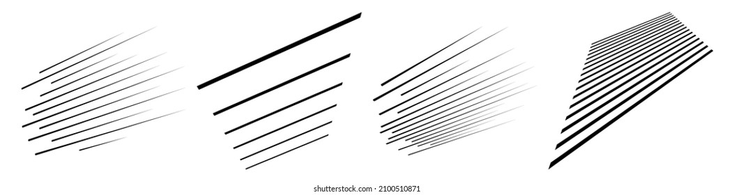 3D straight, parallel dynamic irregular lines, stripes element. Action, burst, speed comic effect lines