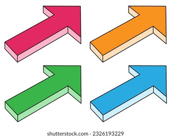 3D straight upward arrow 4 color set with outline