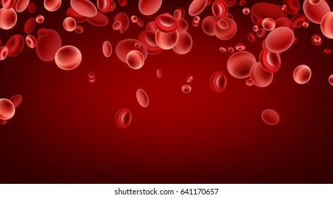 3d streaming blood cells on red background. Vector illustration.