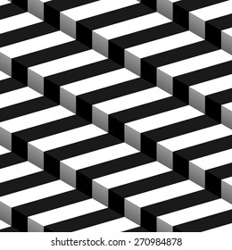 3d Striped Black White Vector Seamless Pattern