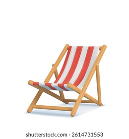 3D striped chair for relaxation. Furniture for pool. Wooden folding chair for summer leisure. 3d rendering. Vector illustration