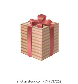  3D striped gift box with a pink ribbon bow. Black friday Cyber monday Xmas Birthday present eps10 isolated vector illustration