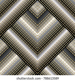 3d striped modern seamless pattern. Trendy geometric abstract background wallpaper with surface tiled rhombus, stripes, zigzag, waves, lines, elegant ornaments. 3d texture for design, prints