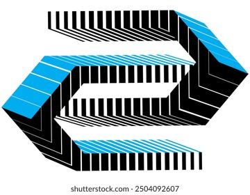 Flechas de Vector rayadas 3D en diferentes direcciones de líneas negras y azules sobre fondo blanco con espacio para texto. Elemento de diseño moderno. Patrón deportivo en la carrocería del coche, juguete, navegación. Puntero. 